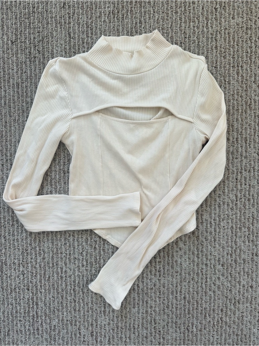 Topshop Ribbed Mock Neck Top in Cream